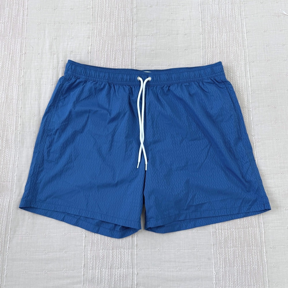 J Crew Swim Trunks Mens L Blue Diamond Print Mesh Lined Board Shorts